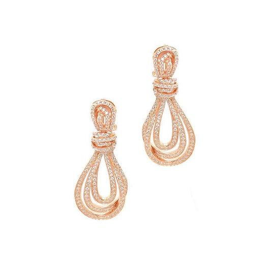 Rose Silver CZ Rope Loop Knot Drop Earrings 44mm - JACOBJE036