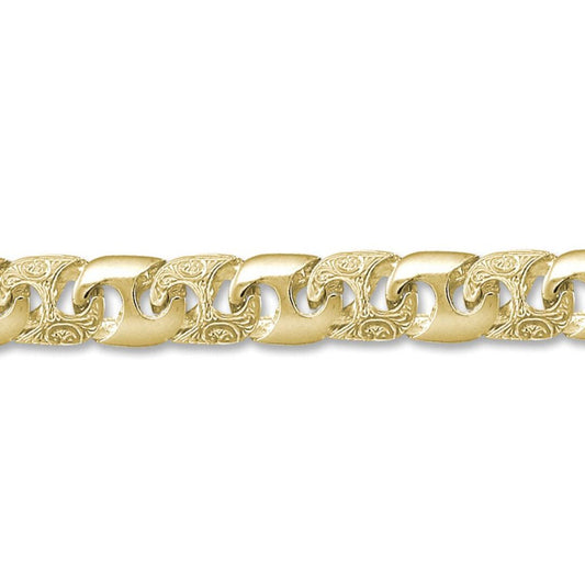 Mens 9ct Gold Bali Link 13mm Cast Chain Bracelet, 9 inch - JBB282