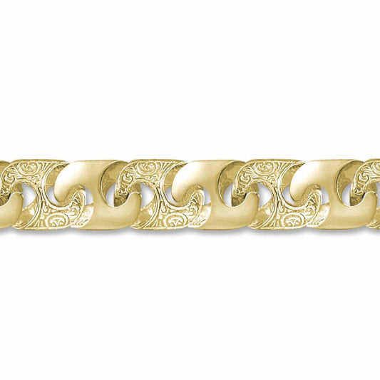 Mens 9ct Gold Bali Link 16mm Cast Chain Bracelet, 9 inch - JBB283