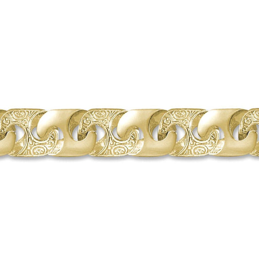 Mens 9ct Gold Bali Link 16mm Cast Chain Bracelet, 9 inch - JBB283