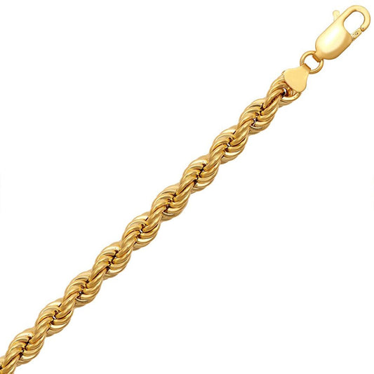 9ct Gold Diamond Cut Rope 4.3mm Chain Bracelet, 7.5 inch 19cm - JBB325