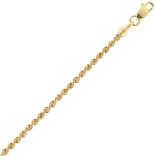 9ct Gold Diamond Cut Hollow Rope 2mm Chain Necklace - JBB325B