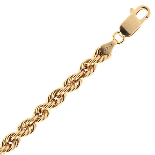 9ct Gold Diamond Cut Hollow Rope 5mm Chain Bracelet 7.5 inch 19cm - JBB325D