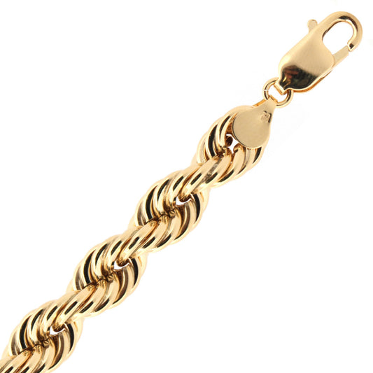 9ct Gold Diamond Cut Hollow Rope 9mm Chain Bracelet 8.5 inch 22cm - JBB325G