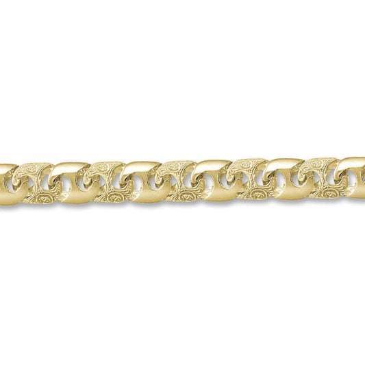 Mens 9ct Gold Bali Link 12mm Cast Chain Bracelet, 9 inch - JBB343