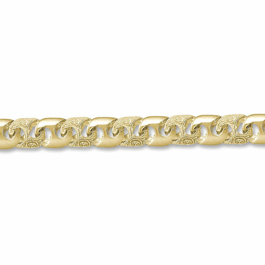 Mens 9ct Gold Bali Link 12mm Cast Chain Bracelet, 9 inch - JBB343