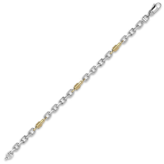 9ct 2-Colour Gold Spindle Screw Oval 5mm Belcher Bracelet 7.5inch - JBB366