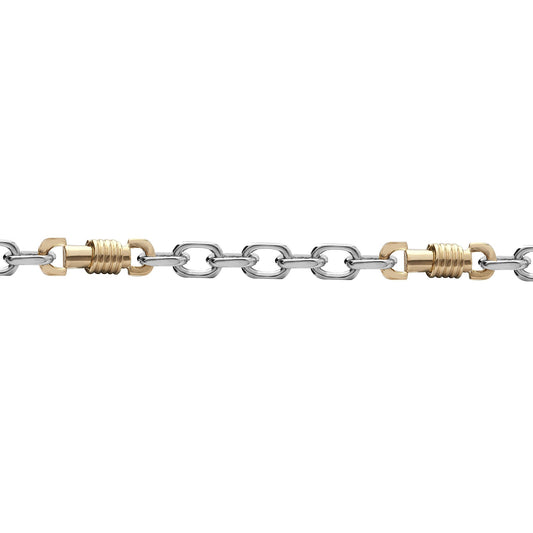 9ct 2-Colour Gold Spindle Screw Oval 7mm Belcher Bracelet 7.5inch - JBB367