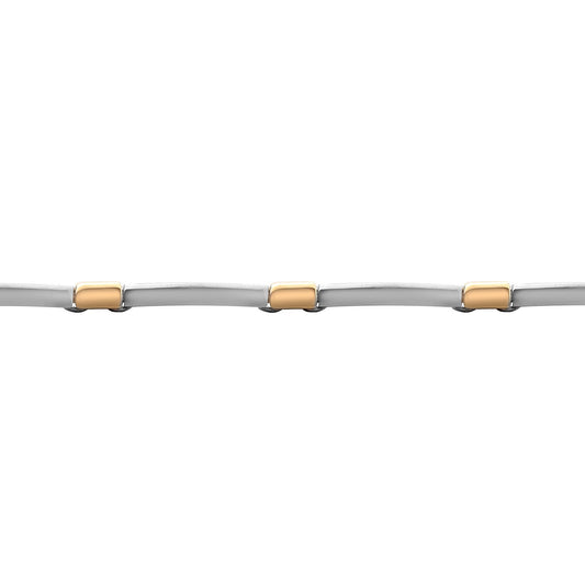 9ct 2-Colour Gold Collared Satin Oval 6mm Bracelet 7.5 inch 19cm - JBB372