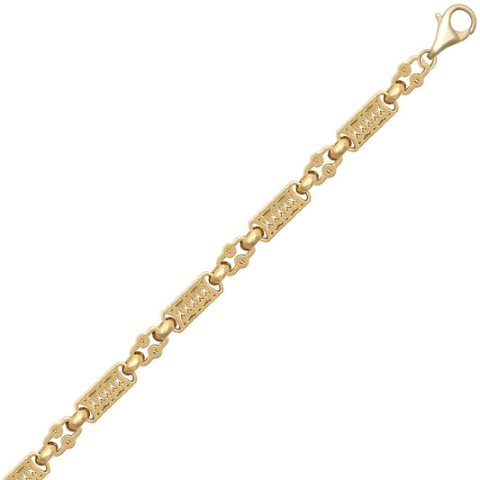 9ct Gold Rolling Stars & Bars 5mm Chain Link Bracelet 7.5inch - JBB404