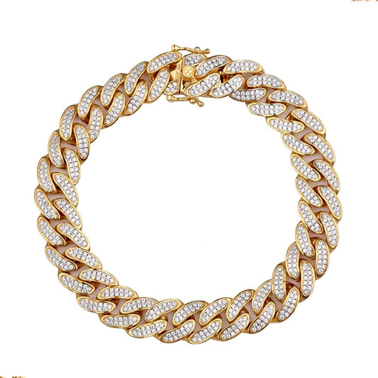 Men's 9ct Gold CZ Cuban Curb 12mm Chain Link Bracelet 1oz 8.5inch - JBB407