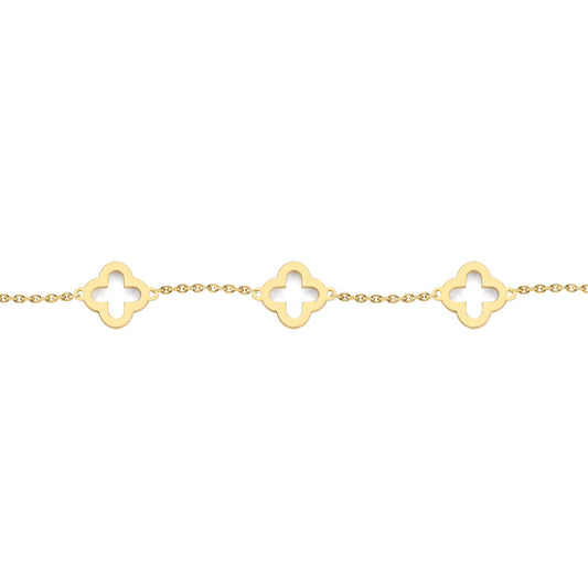 9ct Gold Open Clover Link 8mm Charm Bracelet, 6.5-7.5" 16.5-19cm - JBB450