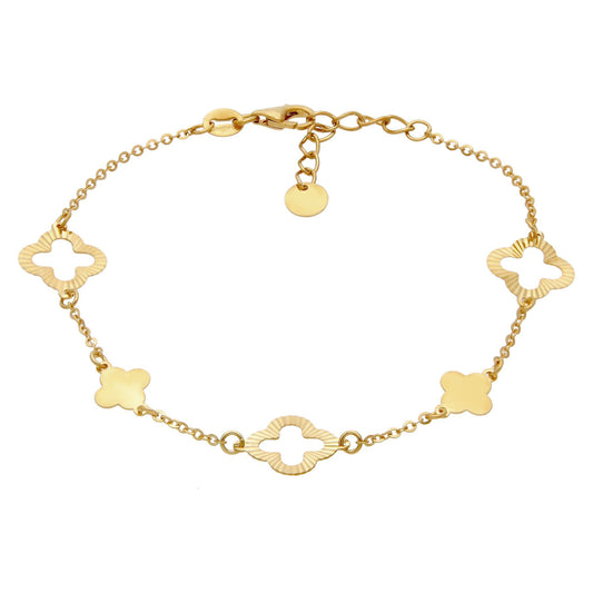 9ct Gold Sunburst Clover 10mm Charm Bracelet, 6.5-7.5" 16.5-19cm - JBB451