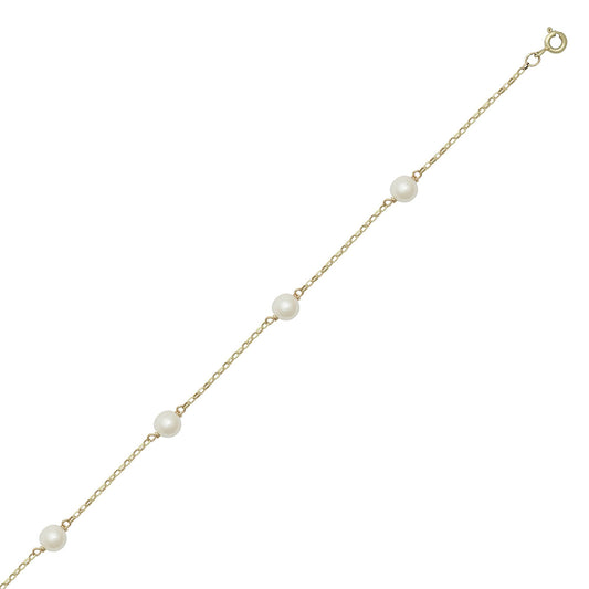 9ct Gold Akoya Cultured Pearl Station Necklace 6mm 18 inch - JBB452
