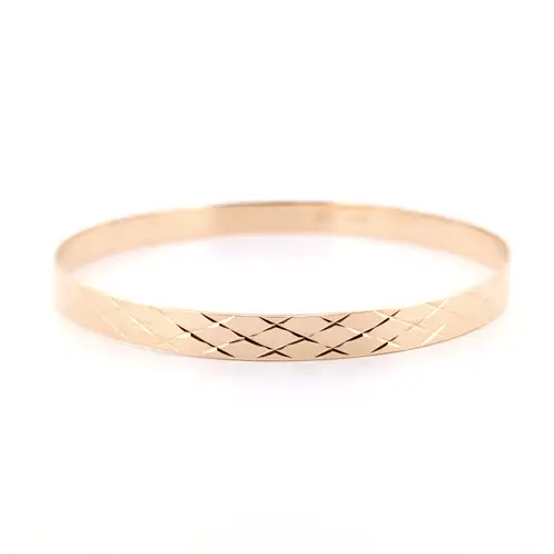 9ct Gold Diamond Cut Flat Band Slave 6mm Bangle Bracelet - JBG068