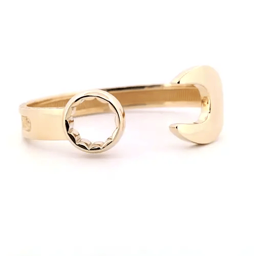 Mens 9ct Gold Heavy Weight Carved Spanner Bangle Bracelet - JBG221