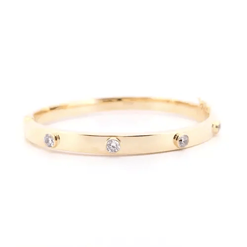 9ct Gold CZ Hinged Square Tube Eternity Bangle Bracelet - JBG228