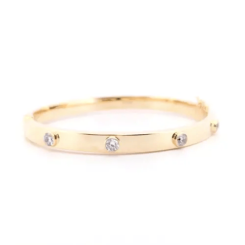 9ct Gold CZ Hinged Square Tube Eternity Bangle Bracelet - JBG228