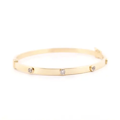 9ct Gold CZ Hinged Square Tube Eternity Bangle Bracelet - JBG334