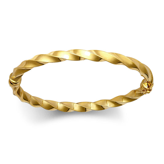9ct Gold Square Tube Ribbon Liquorice Twist 5mm Bangle Bracelet - JBG343