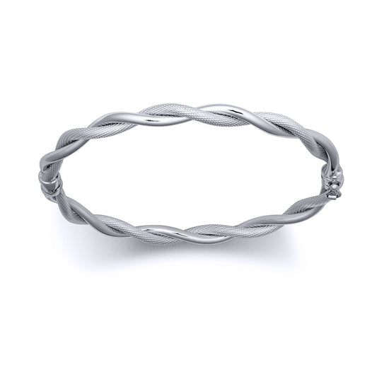 9ct White Gold Snake Skin Twisted Double 5mm Bangle Bracelet - JBG345