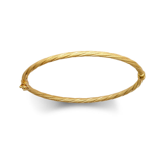 9ct Gold Snake Skin Mesh Twist Oval Hoop 3mm Bangle Bracelet - JBG348