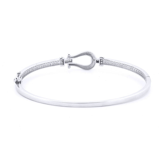 9ct White Gold CZ Noose Hook Loop Stirrup 3mm Bangle Bracelet - JBG351