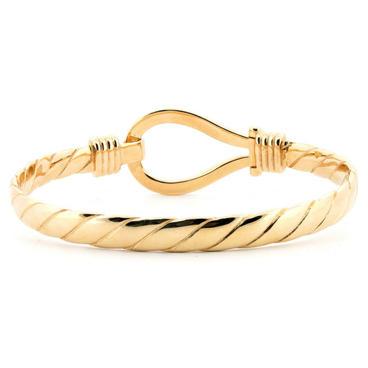 9ct Gold Hook Noose Rope Loop Stirrup 7mm Bangle Bracelet - JBG354