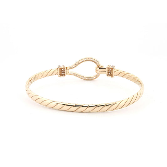 9ct Gold CZ Hook Noose Rope Loop Stirrup 4mm Bangle Bracelet - JBG356
