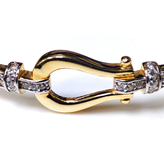 9ct Gold CZ Noose Hook Loop Stirrup 3mm Bangle Bracelet - JBG357