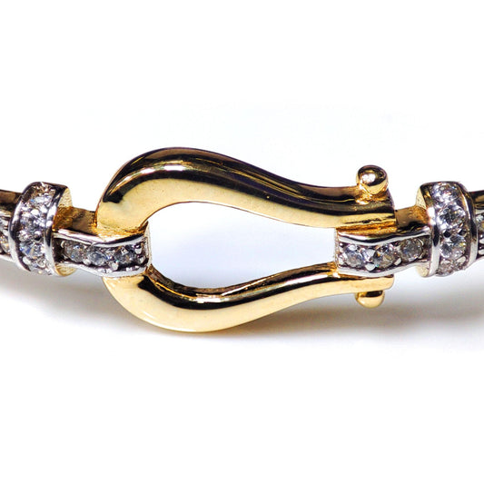 9ct Gold CZ Noose Hook Loop Stirrup 3mm Bangle Bracelet - JBG357