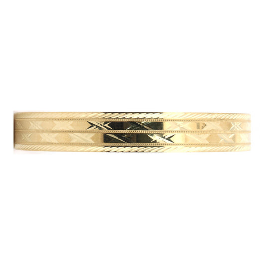 Ladies 9ct Gold Criss Cross Pattern Slave 10mm Bangle Bracelet - JBG358