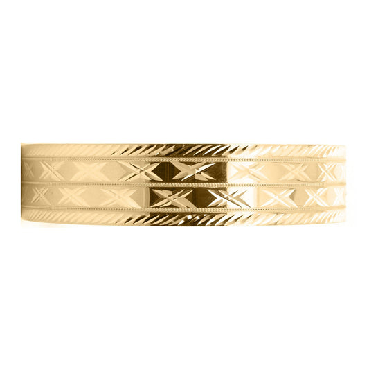 Ladies 9ct Gold Criss Cross Pattern Slave 15mm Bangle Bracelet - JBG359