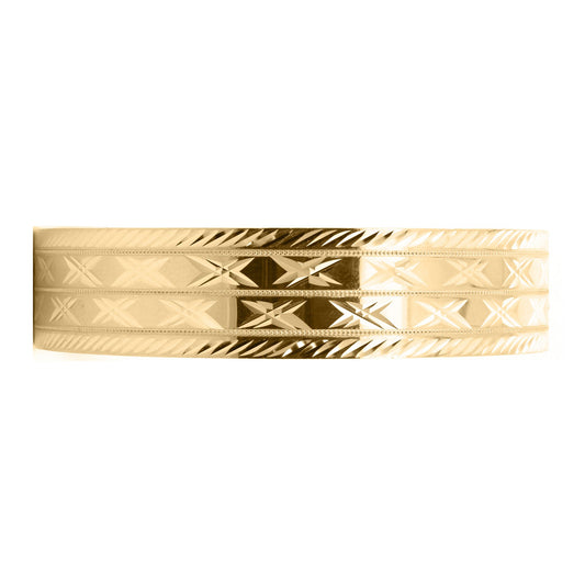 Ladies 9ct Gold Criss Cross Pattern Slave 15mm Bangle Bracelet - JBG359