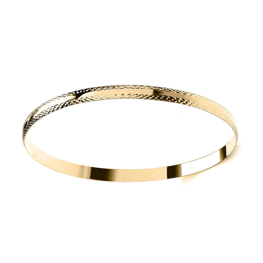 Ladies 9ct Gold D-Shape Diamond-cut Channel 5mm Bangle Bracelet - JBG364