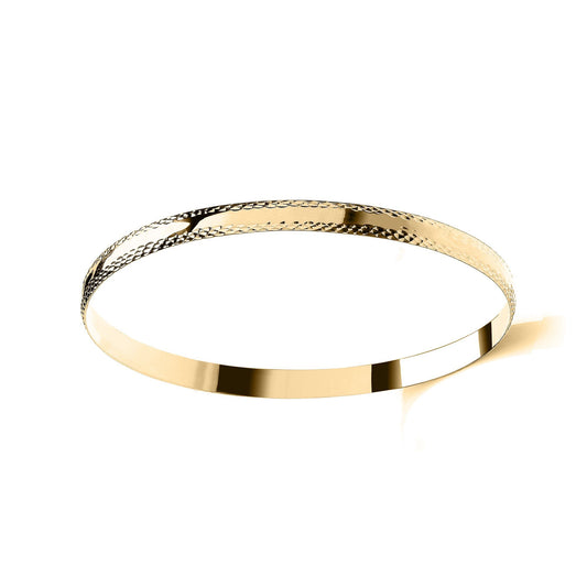 Ladies 9ct Gold D-Shape Diamond-cut Channel 6mm Bangle Bracelet - JBG365