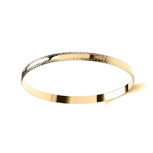 Ladies 9ct Gold D-Shape Diamond-cut Channel 6mm Bangle Bracelet - JBG365