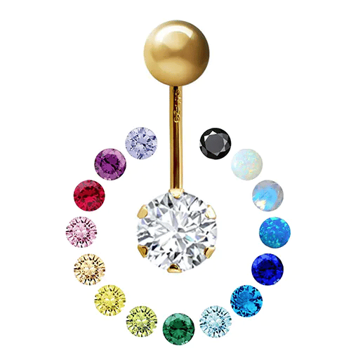 9ct Gold 6mm CZ Solitaire Banana Belly Bar Piercing 10mm - JBJ100