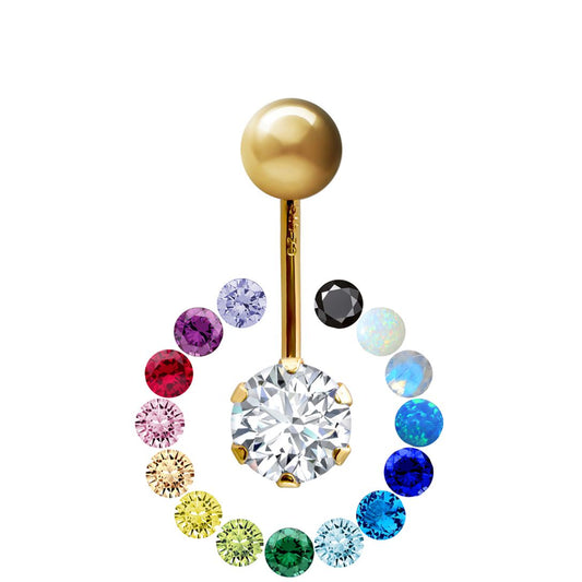 9ct Gold 6mm CZ Solitaire Banana Belly Bar Piercing 10mm - JBJ100