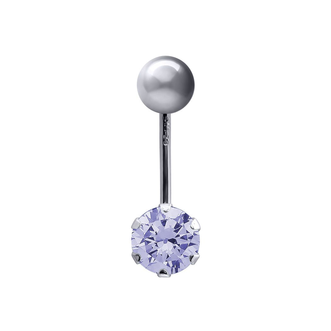 9ct White Gold 6mm CZ Solitaire Banana Belly Bar 10mm Lilac - JBJ101