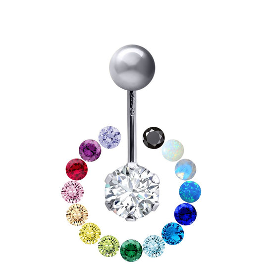 9ct White Gold 6mm CZ Solitaire Banana Belly Bar Piercing 10mm - JBJ101