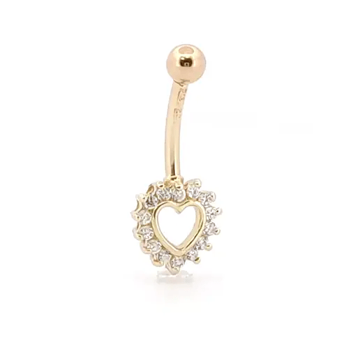 9ct Gold CZ Love Banana Belly Bar, 10mm - JBJ102