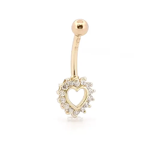9ct Gold CZ Love Banana Belly Bar, 10mm - JBJ102