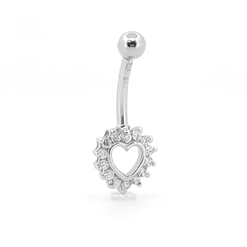 9ct White Gold CZ Love Banana Belly Bar, 10mm - JBJ103