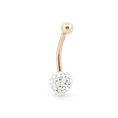 9ct Gold Rainbow Crystal 8mm Disco Ball Banana Belly Bar, 12mm - JBJ106-117