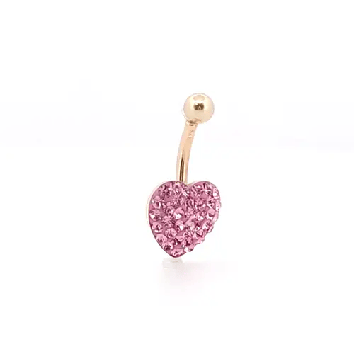 9ct Gold Baby Pink Crystal Love Heart Banana Belly Bar, 10mm - JBJ118