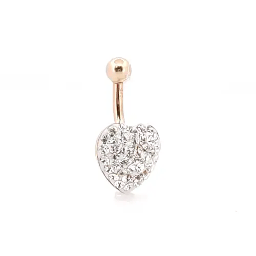 9ct Gold Crystal Love Heart Banana Belly Bar, 10mm - JBJ119