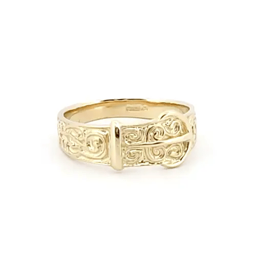 Kids Solid 9ct Gold Carved Buckle Baby Ring - JBR004