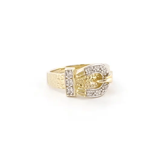 9ct Gold CZ Belt Buckle Baby Ring - JBR018
