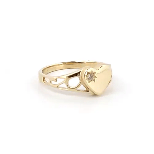 Girls Solid 9ct Gold Solitaire Love Heart Signet Baby Ring - JBR022